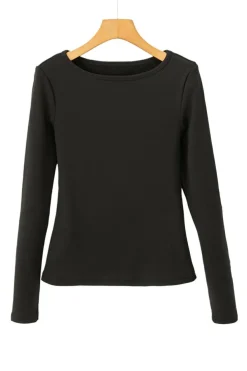 Sale Dear-Lover Fleece Lined Slim Fit Long Sleeve T Shirt Black