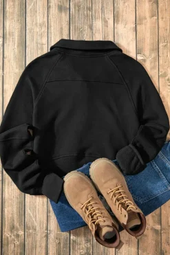 Clearance Dear-Lover Fleece Lined Zip Up Stand Collar Thumbhole Sleeve Sweatshirt Black