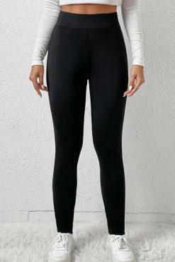 Fashion Dear-Lover Fleece Lining Winter High Waist Leggings Black