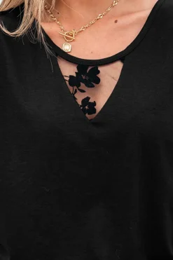 Discount Dear-Lover Flora Lace Patchwork Crew Neck T Shirt Black