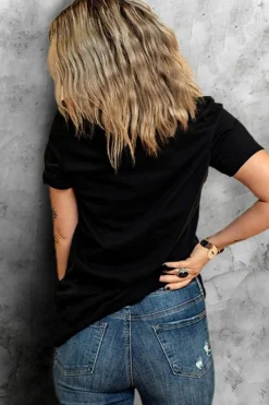 Clearance Dear-Lover Floral AMEN Bow Printed T Shirt Black