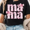 Fashion Dear-Lover Floral Bow Mama Graphic Crewneck Tee Black