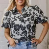 Clearance Dear-Lover Floral Bubble Sleeve Casual Shirt Black