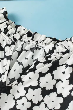Online Dear-Lover Floral Contrast Ric Rac Layered Ruffle Sleeve Blouse Black