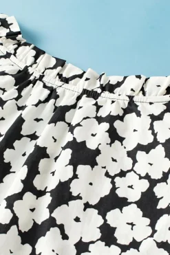 Online Dear-Lover Floral Contrast Ric Rac Layered Ruffle Sleeve Blouse Black