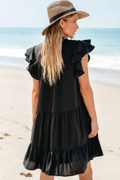 Outlet Dear-Lover Floral Embroidered Tiered Ruffled Mini Dress Black
