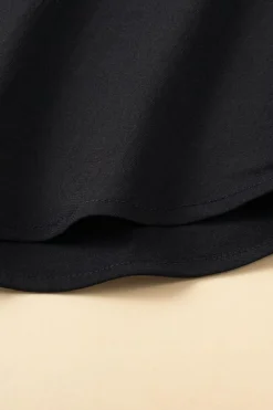 Clearance Dear-Lover Floral Embroidered Puff Sleeve Split Neck Blouse Black