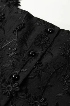 Hot Dear-Lover Floral Embroidered Buttoned Square Neck Tank Top Black