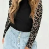 New Dear-Lover Floral Lace Patchwork Long Sleeve High Neck Slim Top Black