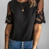 Outlet Dear-Lover Floral Lace Sleeve Patchwork Top Black