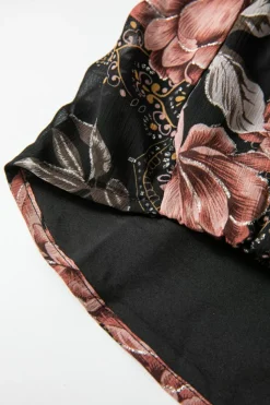 Clearance Dear-Lover Floral Print Criss Cross V Neck Balloon Sleeve Blouse Black