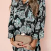 Outlet Dear-Lover Floral Print Lapel Collar Loose Shirt Mini Dress Black
