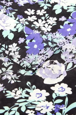 Best Dear-Lover Floral Print Mesh Fitted Long Sleeve Top Black