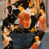 Online Dear-Lover Floral Print Mock Neck Blouse Black