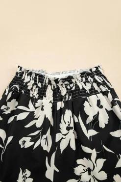 Sale Dear-Lover Floral Print Smocked High Waist Wide Leg Pants Black