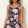 Discount Dear-Lover Floral Print Twisted Hollowed Back Swim Dress Black