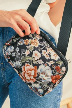 Hot Dear-Lover Floral Print Zipper Wide Strap Sling Bag Black