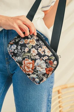 Hot Dear-Lover Floral Print Zipper Wide Strap Sling Bag Black
