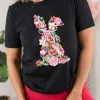 Online Dear-Lover Floral Rabbit Graphic Easter Fashion Tee Black