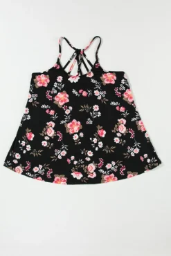 New Dear-Lover Floral Spaghetti Straps Strappy Back Tank Top Black
