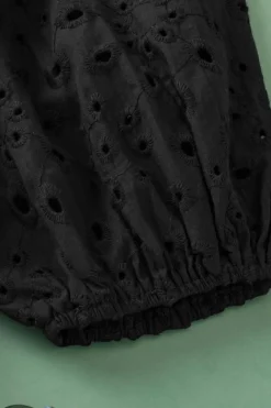 Discount Dear-Lover Flower Embroidered Hollow-out Puff Sleeve Blouse Black