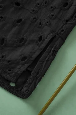 Discount Dear-Lover Flower Embroidered Hollow-out Puff Sleeve Blouse Black