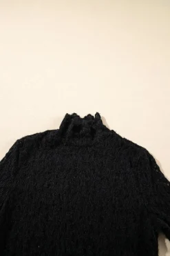 Discount Dear-Lover Flower Lace See Through Mock Neck Long Sleeve Top Black