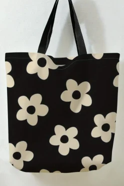 Sale Dear-Lover Flower Print Canvas Large Capacity Shoulder Bag Black