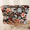 Online Dear-Lover Flower Print Zipper Ribbed Corduroy Large Makeup Bag Black