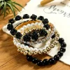 Online Dear-Lover Flower Rhinestone Beaded Multi Layer Bracelet Set Black
