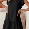 Outlet Dear-Lover Flutter Sleeve Crew Neck Shift Dress Black