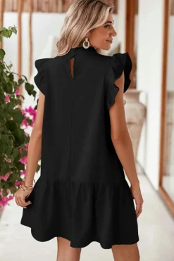 Outlet Dear-Lover Flutter Sleeve Crew Neck Shift Dress Black