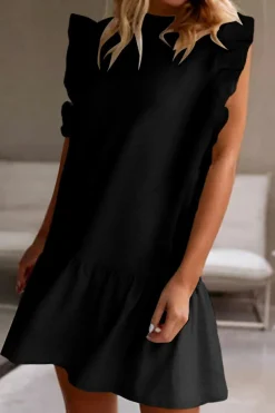 Outlet Dear-Lover Flutter Sleeve Crew Neck Shift Dress Black