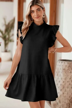 Outlet Dear-Lover Flutter Sleeve Crew Neck Shift Dress Black