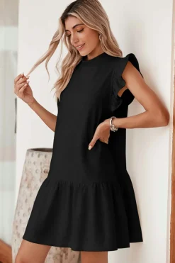 Outlet Dear-Lover Flutter Sleeve Crew Neck Shift Dress Black