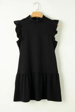 Outlet Dear-Lover Flutter Sleeve Crew Neck Shift Dress Black