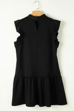 Outlet Dear-Lover Flutter Sleeve Crew Neck Shift Dress Black