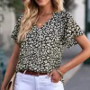 Clearance Dear-Lover Flutter Sleeve V Neck Floral Summer Blouse Black