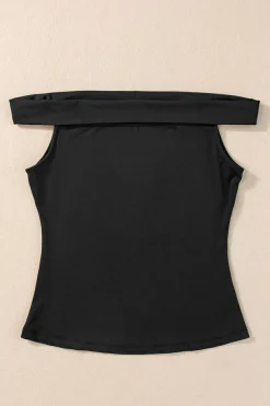 Sale Dear-Lover Folded Off Shoulder Slim Top Black