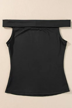 Sale Dear-Lover Folded Off Shoulder Slim Top Black