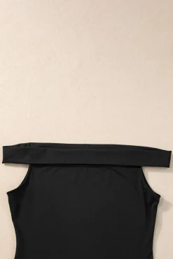 Sale Dear-Lover Folded Off Shoulder Slim Top Black