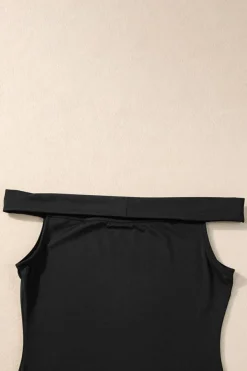 Sale Dear-Lover Folded Off Shoulder Slim Top Black