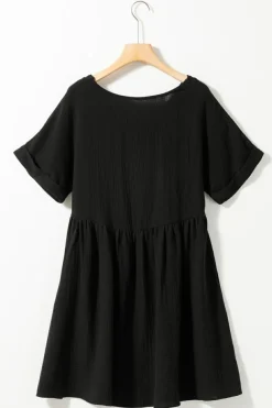 Sale Dear-Lover Folded Short Sleeve Lace V Neck Mini Dress Black