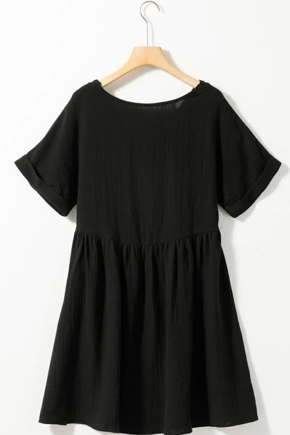 Sale Dear-Lover Folded Short Sleeve Lace V Neck Mini Dress Black