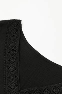 Sale Dear-Lover Folded Short Sleeve Lace V Neck Mini Dress Black