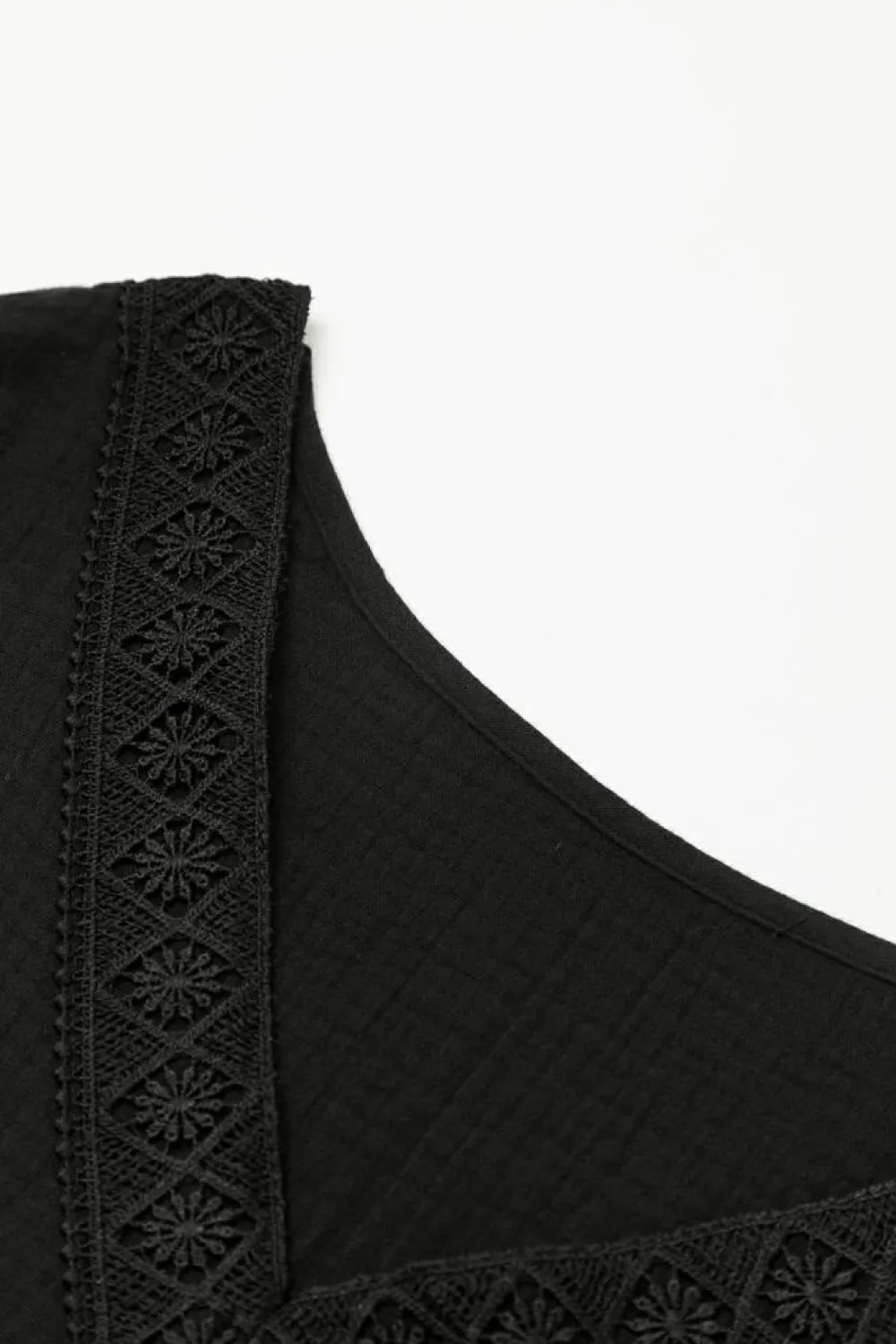 Sale Dear-Lover Folded Short Sleeve Lace V Neck Mini Dress Black
