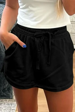 Sale Dear-Lover French Terry Drawstring Mini Skort with Pockets Black