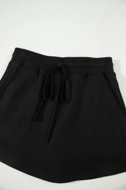 Sale Dear-Lover French Terry Drawstring Mini Skort with Pockets Black