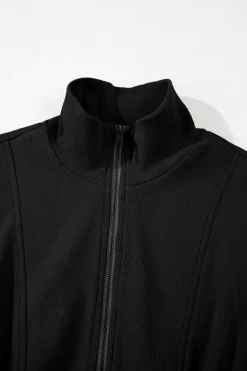 Online Dear-Lover French Terry Zipped Collar Sleeveless Drawstring Waist Mini Dress Black