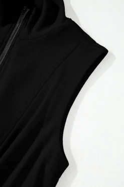 Online Dear-Lover French Terry Zipped Collar Sleeveless Drawstring Waist Mini Dress Black